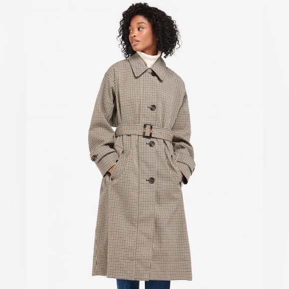 Barbour Jackets & Blazers - New BARBOUR Somerland Belted Checked Cotton-blend Trench Coat Size 10